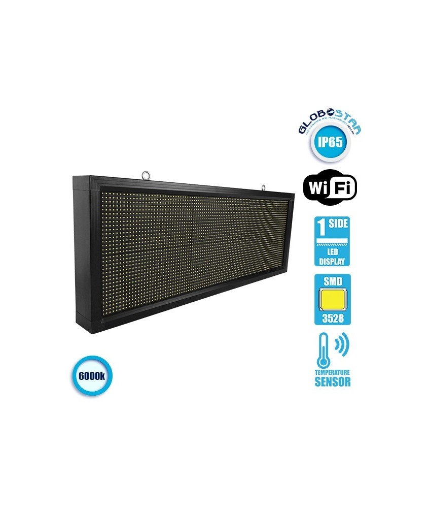 GLOBOSTAR® DISPLAY 90270 Κυλιόμενη Ψηφιακή Επιγραφή P10 Μονής Όψης LED AC 220-240V Αδιάβροχο IP54 Ψυχρό Λευκό 6000K - WiFi Control μέσω FK APP - Αισθητήρας Θερμοκρασίας & Υγρασίας - Μ104 x Π9 x Υ40cm - 2 Χρόνια Εγγύηση